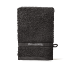 Cleansing Mitt in black colour with Omorovicza logo.