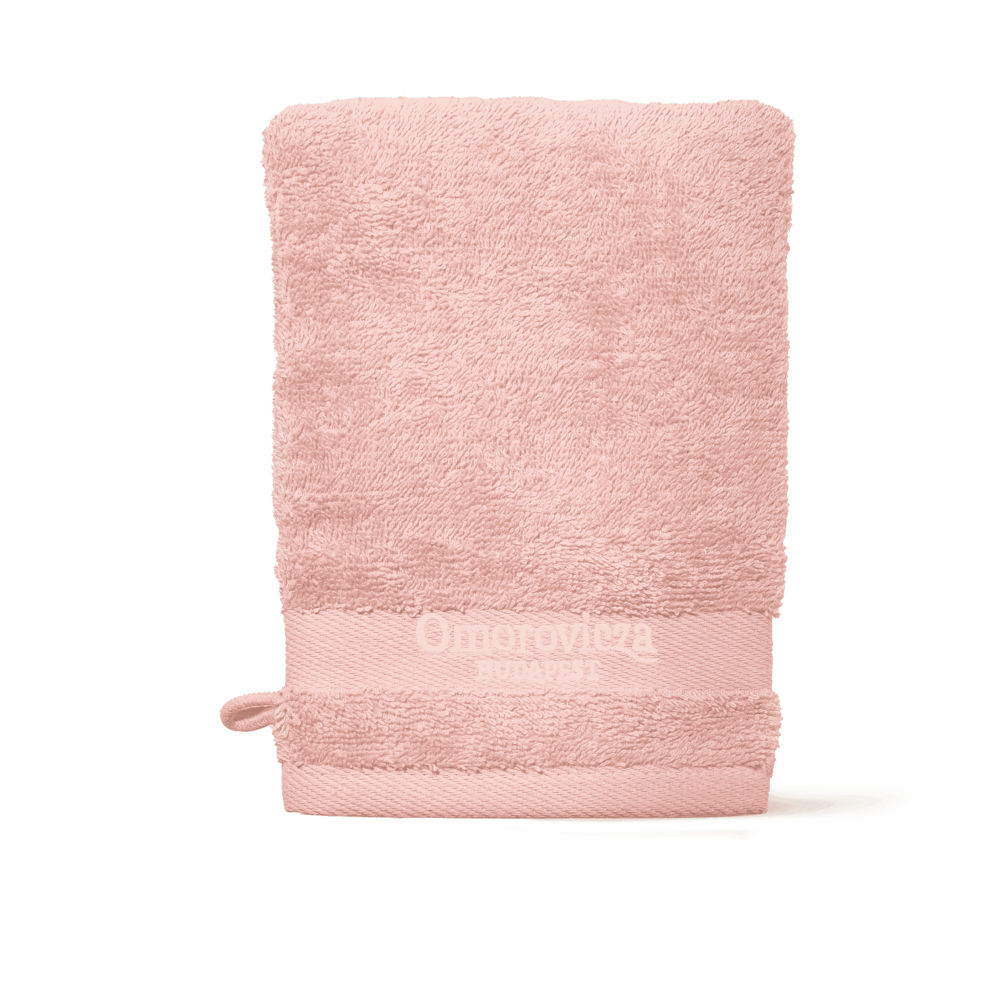 Cleansing Mitt in pink colour with Omorovicza logo.